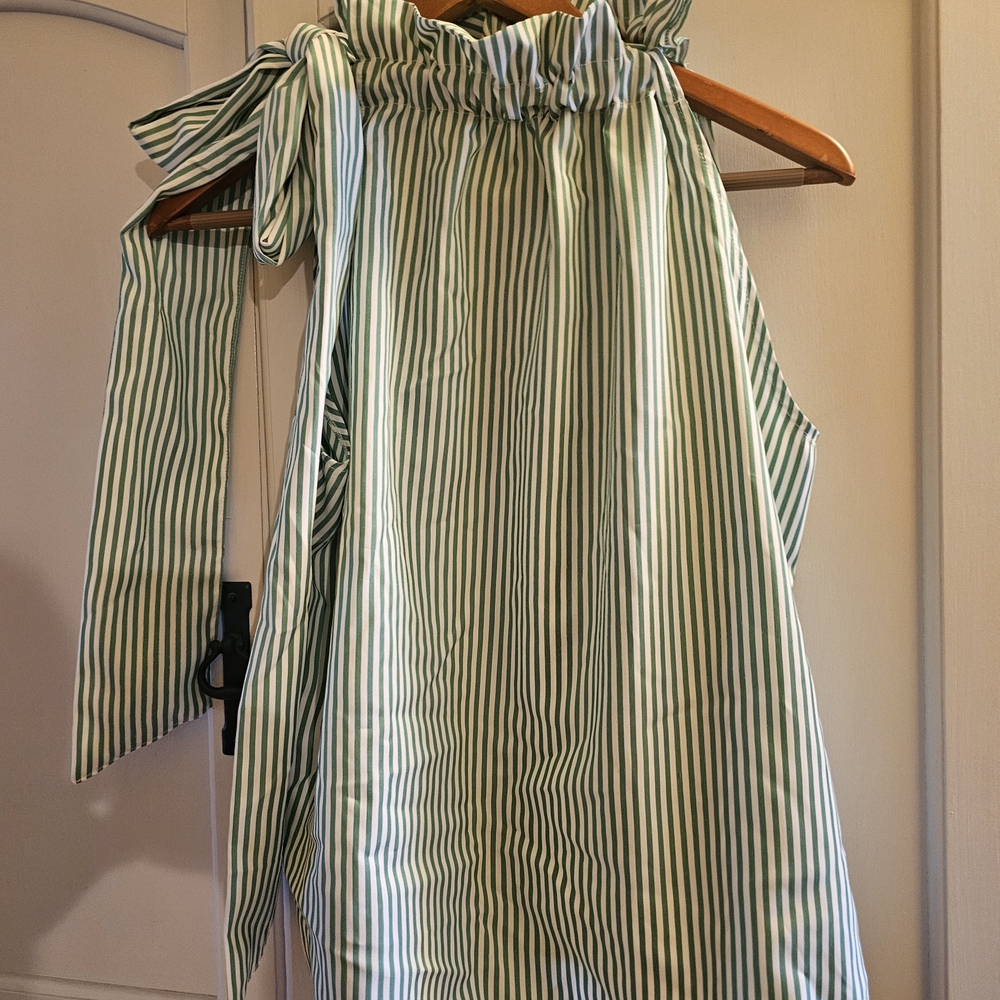 Green and White Striped Sleeveless Top